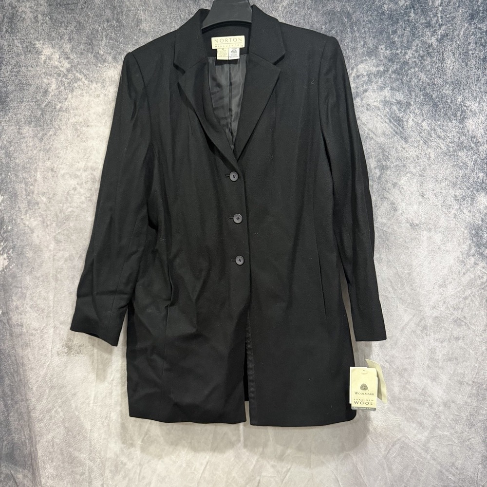 Norton McNaughton Women's Size 10 Black Wool Long Blazer Jacket NWT Woolmark